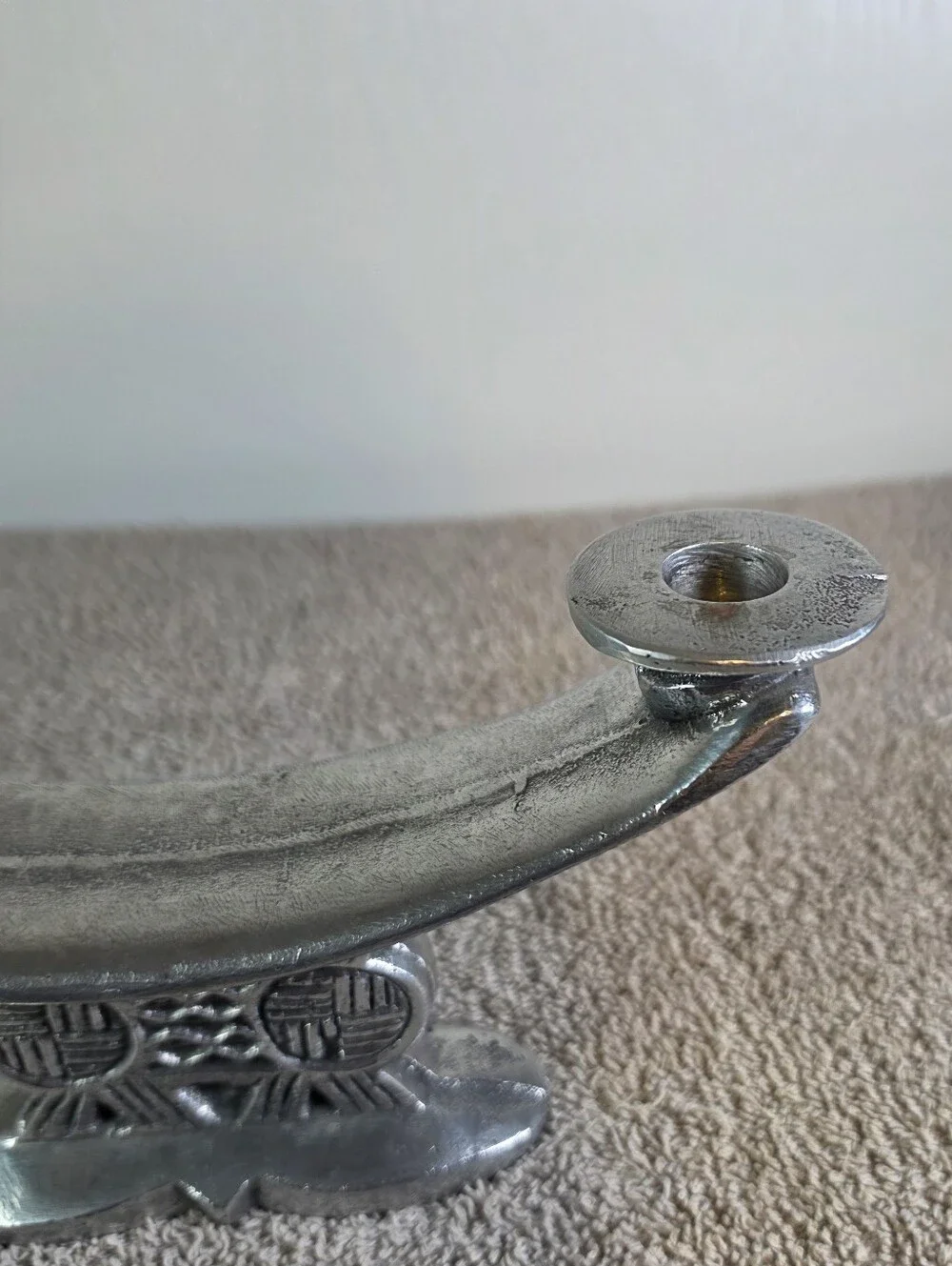 Vintage Metal Csndlestick Designed In The Style Of A Traditional Shona Headrest